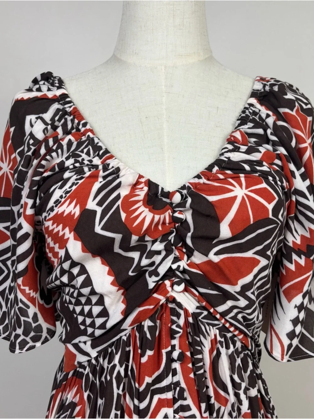 Anthropologie Maxi Dress Flutter Sleeve Cut Out Boho Orange Brown Medium NWT - Picture 6 of 16